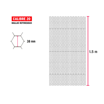 Rollo de malla hexagonal calibre 45mx1.5m 20 abertura 38mm MAHE-3815 44660 MM0