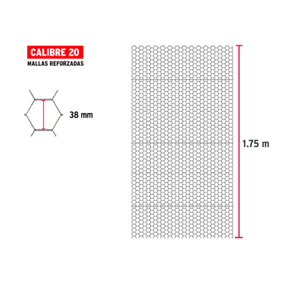 Rollo de malla hexagonal 45mx1.75 m calibre 20 abertura 38mm MAHE-3817 44661 MM0