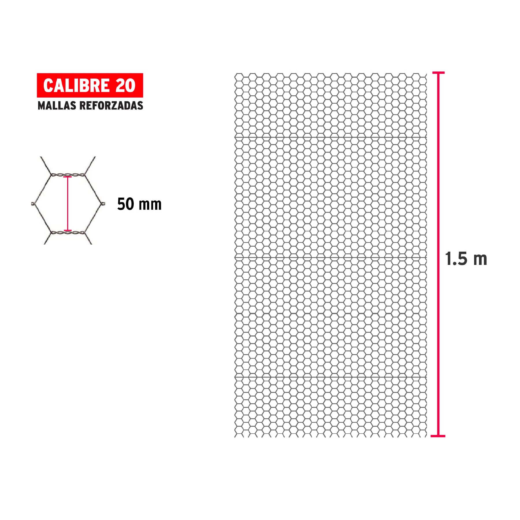 Rollo de malla hexagonal 45mx1.5m calibre 20 abertura 50mm MAHE-5015 44662 MM0