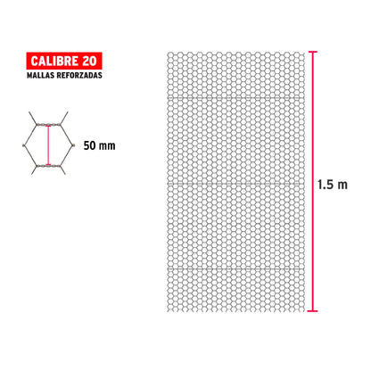 Rollo de malla hexagonal 45mx1.5m calibre 20 abertura 50mm MAHE-5015 44662 MM0