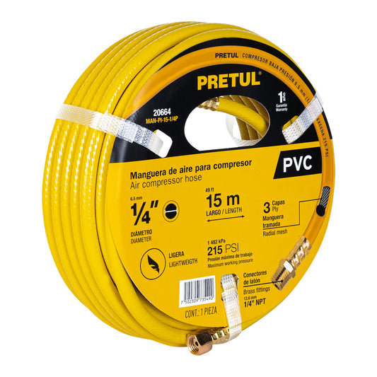 Manguera para compresor, de PVC, 15m x 1/4', Pretul MAN-PI-15-1/4P 20664 MM00