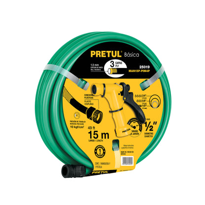 Combo manguera MAN-15X1/2P y pistola de riego PIM-4P, Pretul MAN15P-PIM4P 25019 MM00