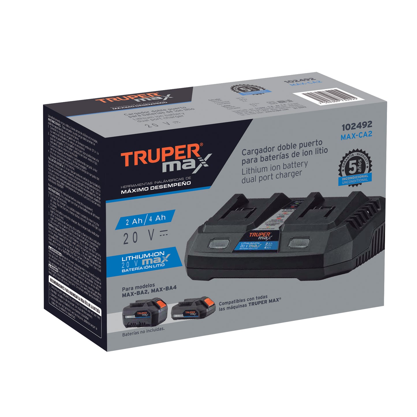 Cargador 20V dual, Truper MAX MAX-CA2 102492 MM00