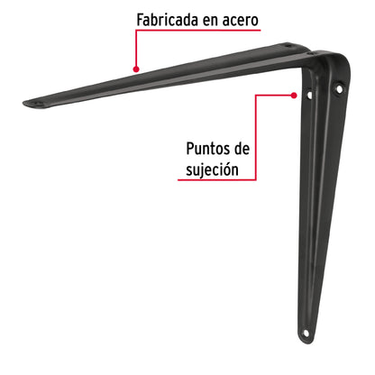 Ménsula de acero negra 10 x 12', Fiero ME-12N 44454 MM00