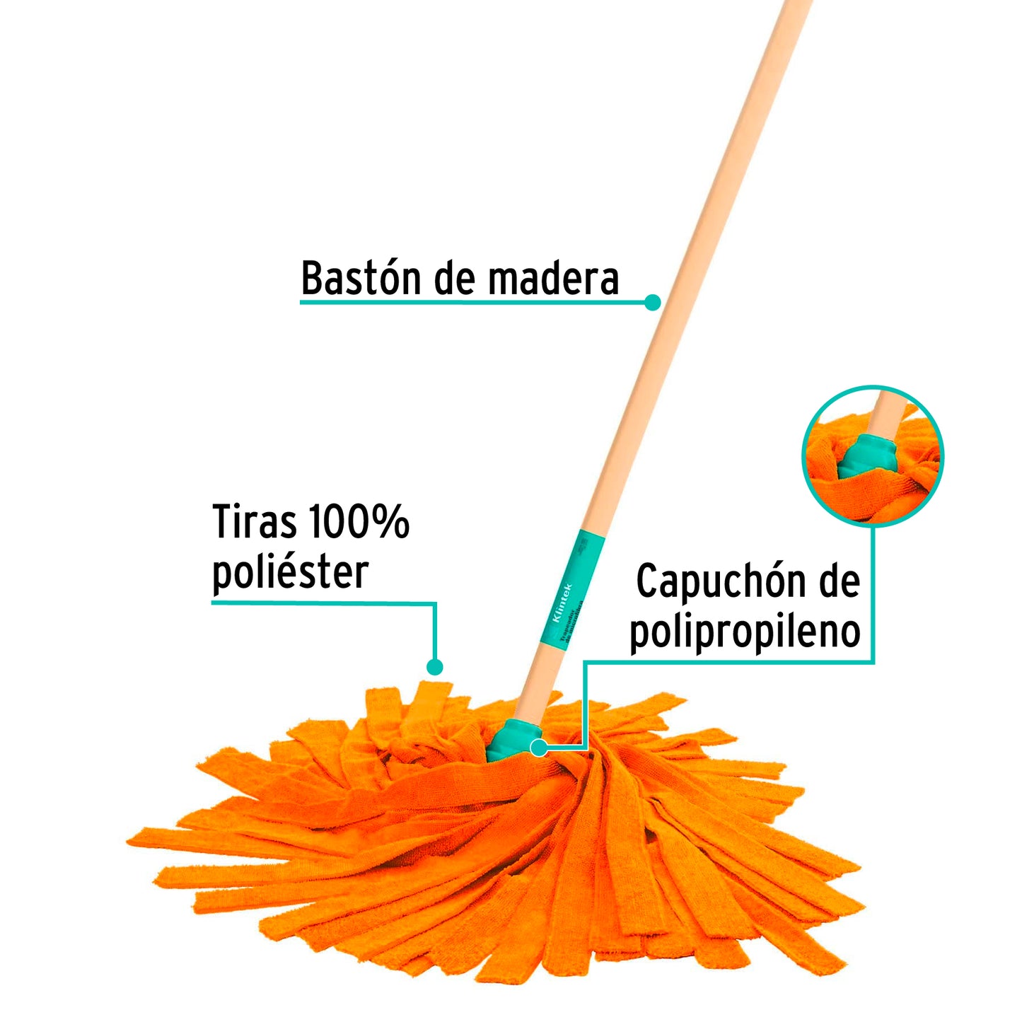 Trapeador de microfibra con bastón de 120 cm, Klintek MECH-175S 57022 MM1