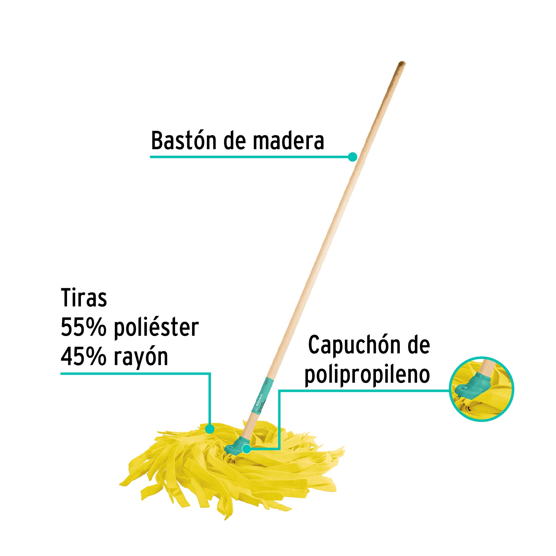 Trapeador ligero de microfibra con bastón de 120 cm, Klintek MECH-185S 57075 MM1