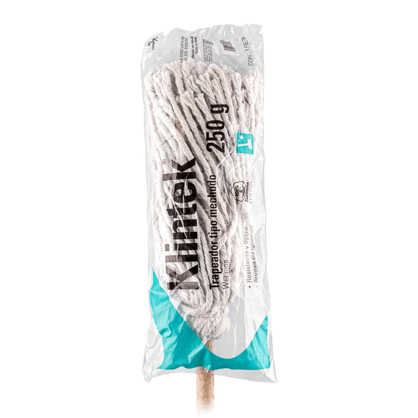 Trapeador tipo mechudo, 250 g con bastón de 120 cm, Klintek MECH-250 57060 MM1