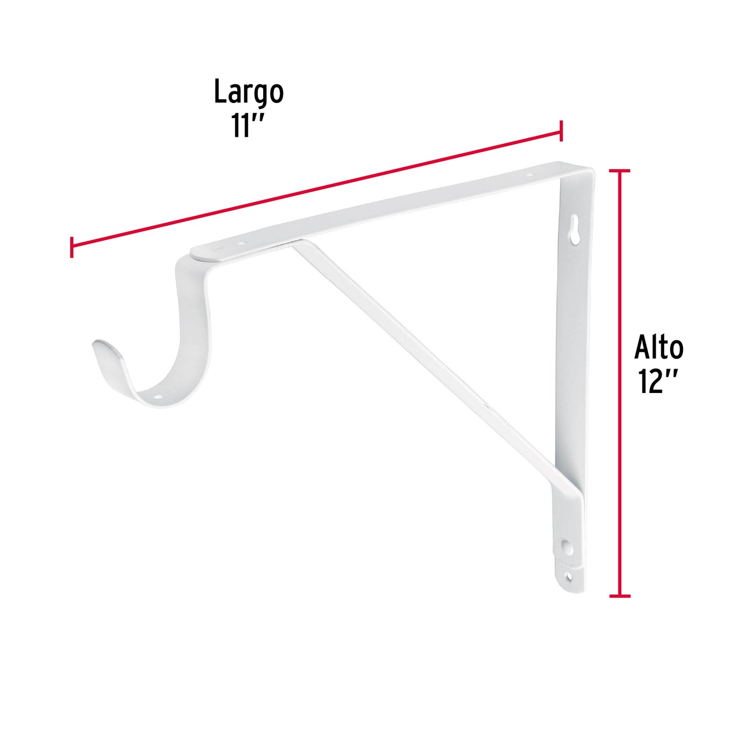 Ménsula reforzada blanca 11 x 12' con gancho, Fiero MED-12BG 47706 MM00