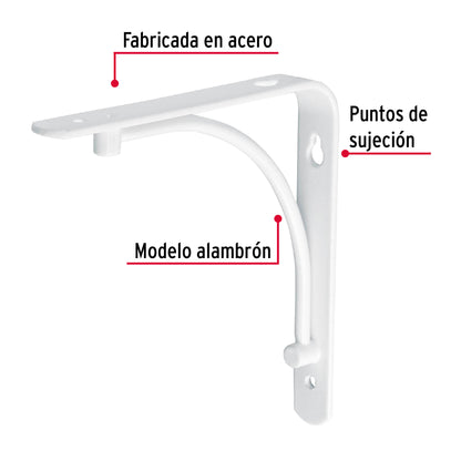 Ménsula reforzada blanca 6 x 6' diseño alambrón, Fiero MED-6BA 47692 MM00