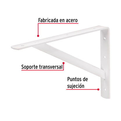 Ménsula de acero reforzada blanca 8 x 12', Fiero MER-12B 44670 MM00