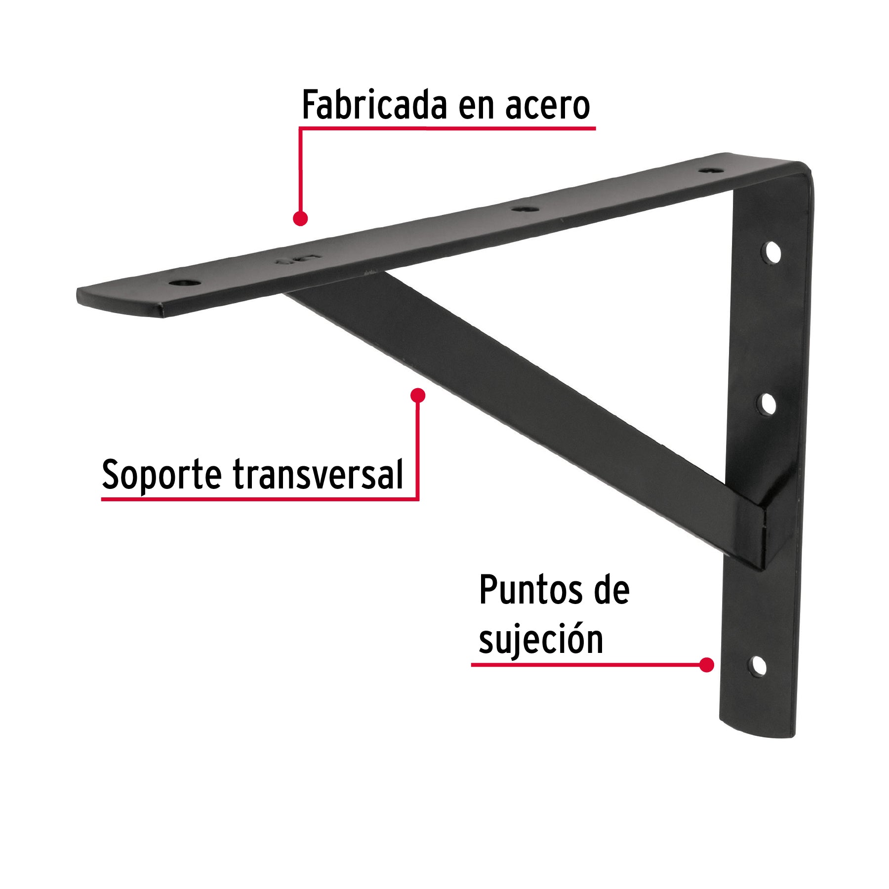 Ménsula de acero reforzada negra 8 x 12', Fiero MER-12N 44676 MM00