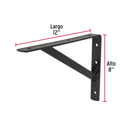 Ménsula de acero reforzada negra 8 x 12', Fiero MER-12N 44676 MM00