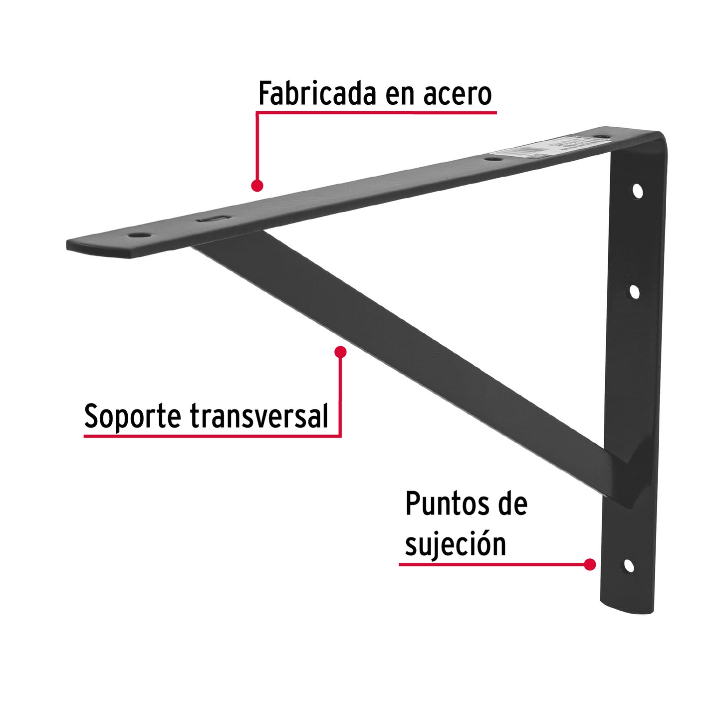 Ménsula de acero reforzada negra 10 x 16', Fiero MER-16N 44677 MM00