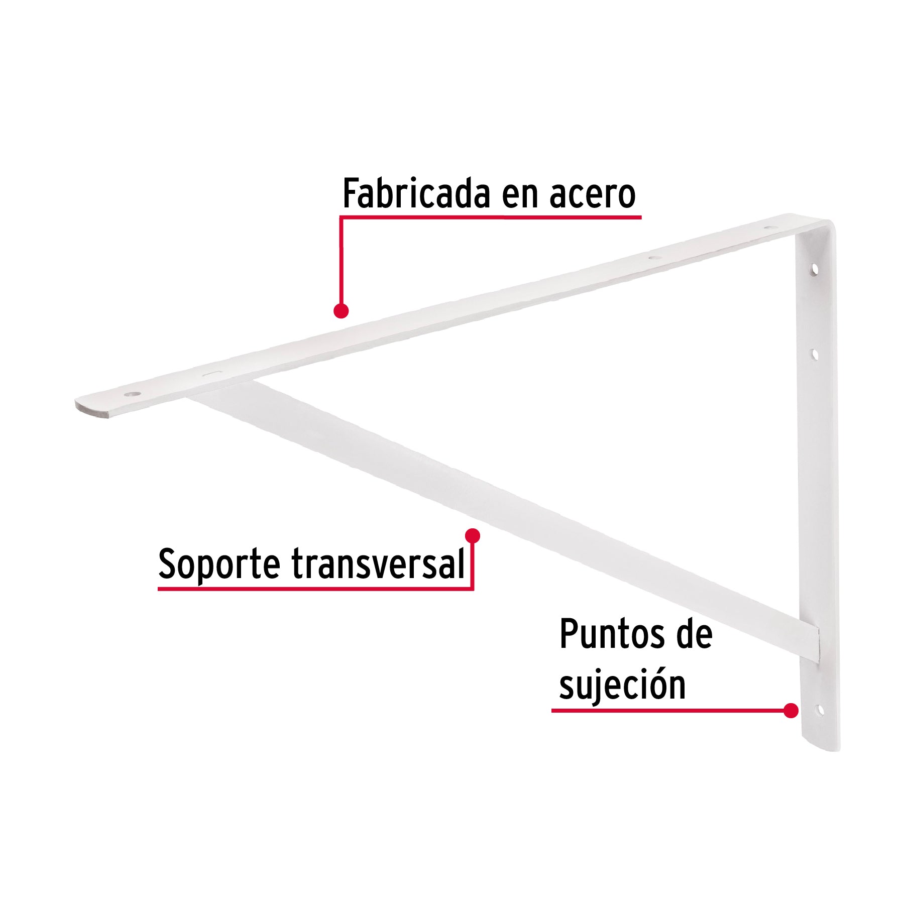 Ménsula de acero reforzada blanca 13 x 20', Fiero MER-20B 44672 MM00