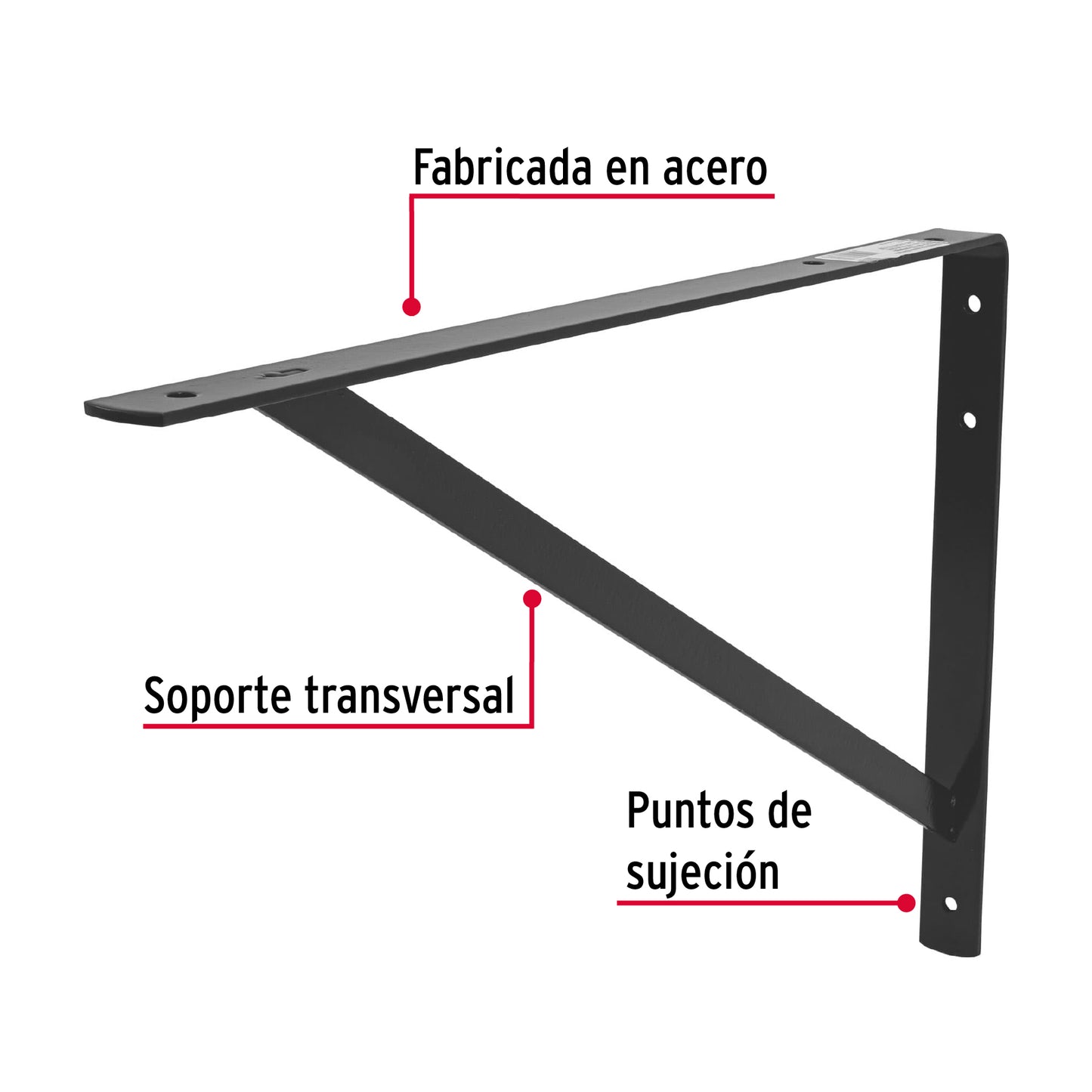 Ménsula de acero reforzada negra 13 x 20', Fiero MER-20N 44678 MM00