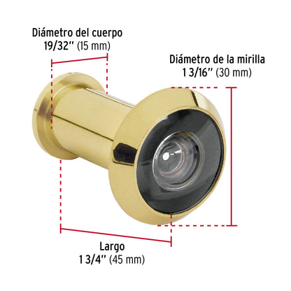 Mirilla de seguridad acabado latón, Hermex MIRI-1 43672 MM0