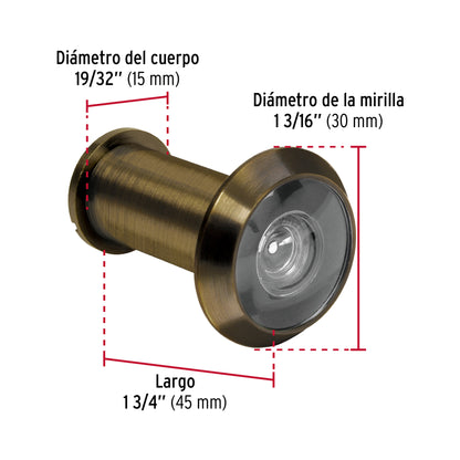 Mirilla de seguridad acabado latón antiguo, Hermex MIRI-2 43673 MM0