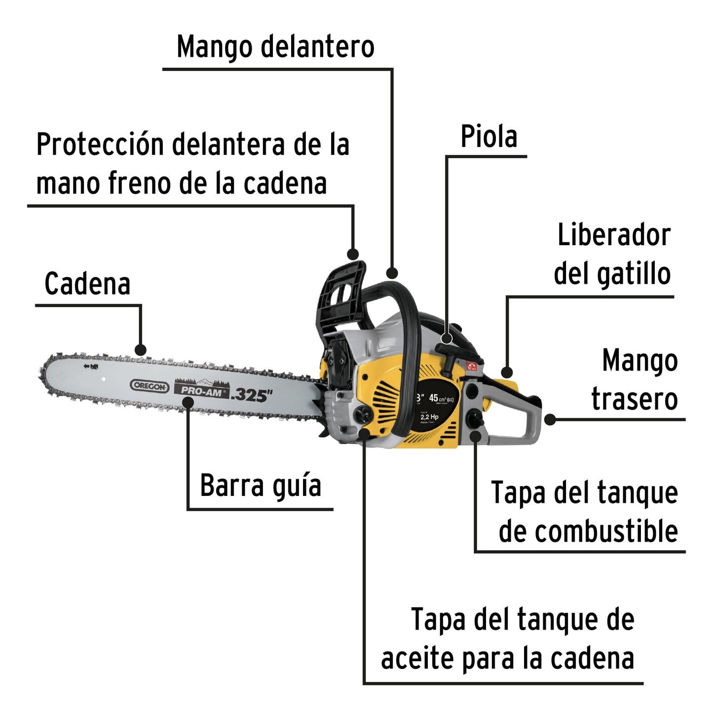 Motosierra 45 cc a gasolina con barra de 18', Pretul MOT-4518P 26017 MM1