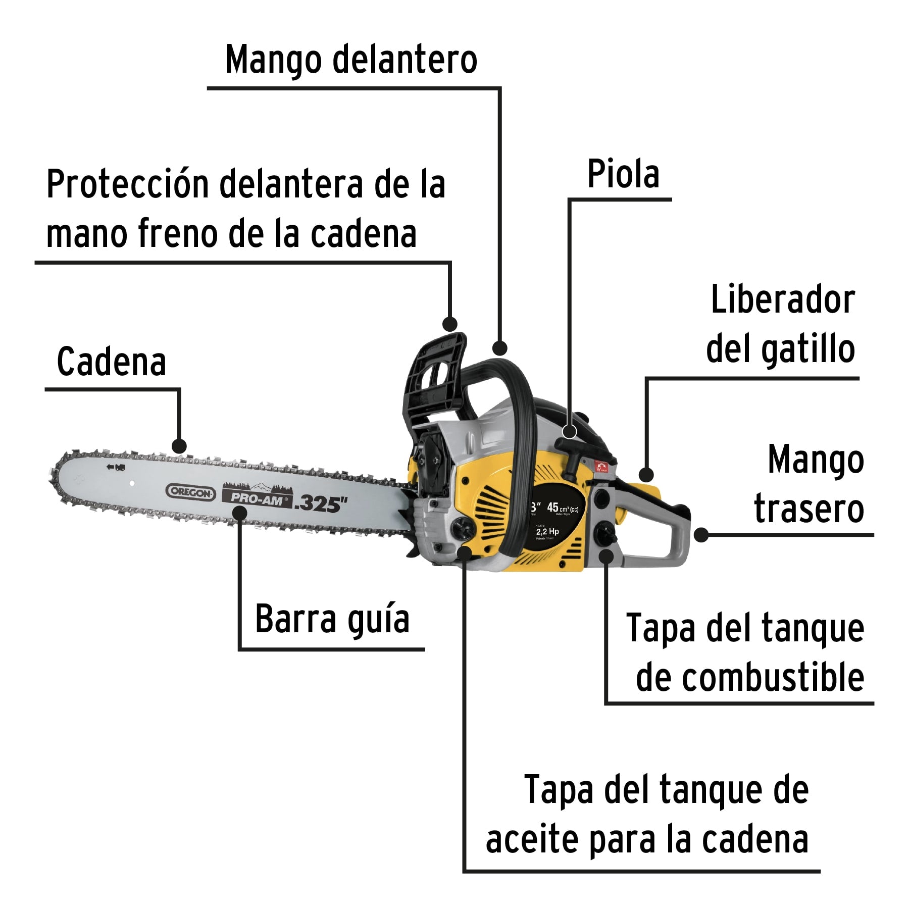 Motosierra 45 cc a gasolina con barra de 18', Pretul MOT-4518P 26017 MM1