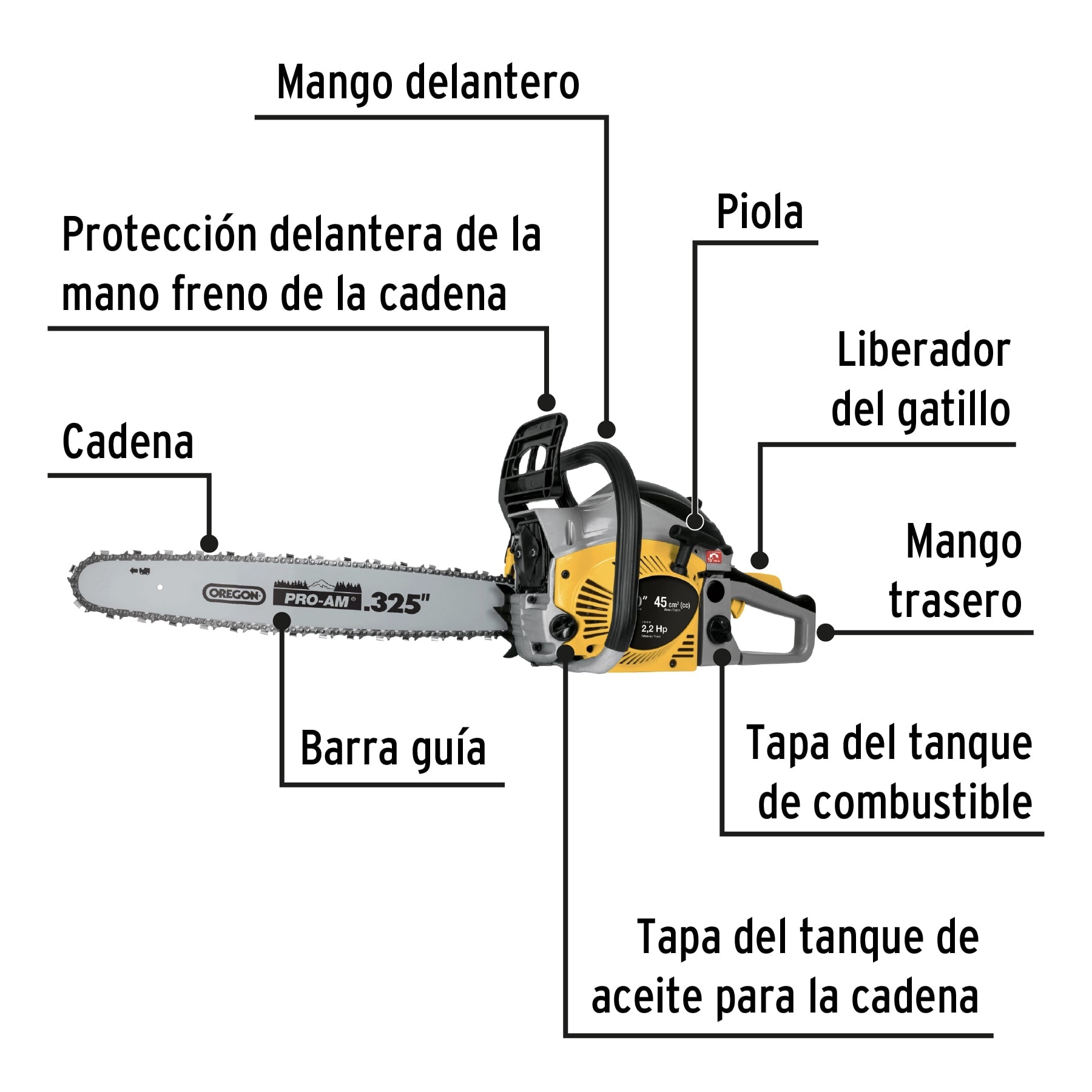 Motosierra 45 cc a gasolina con barra de 20', Pretul MOT-4520P 26015 MM1