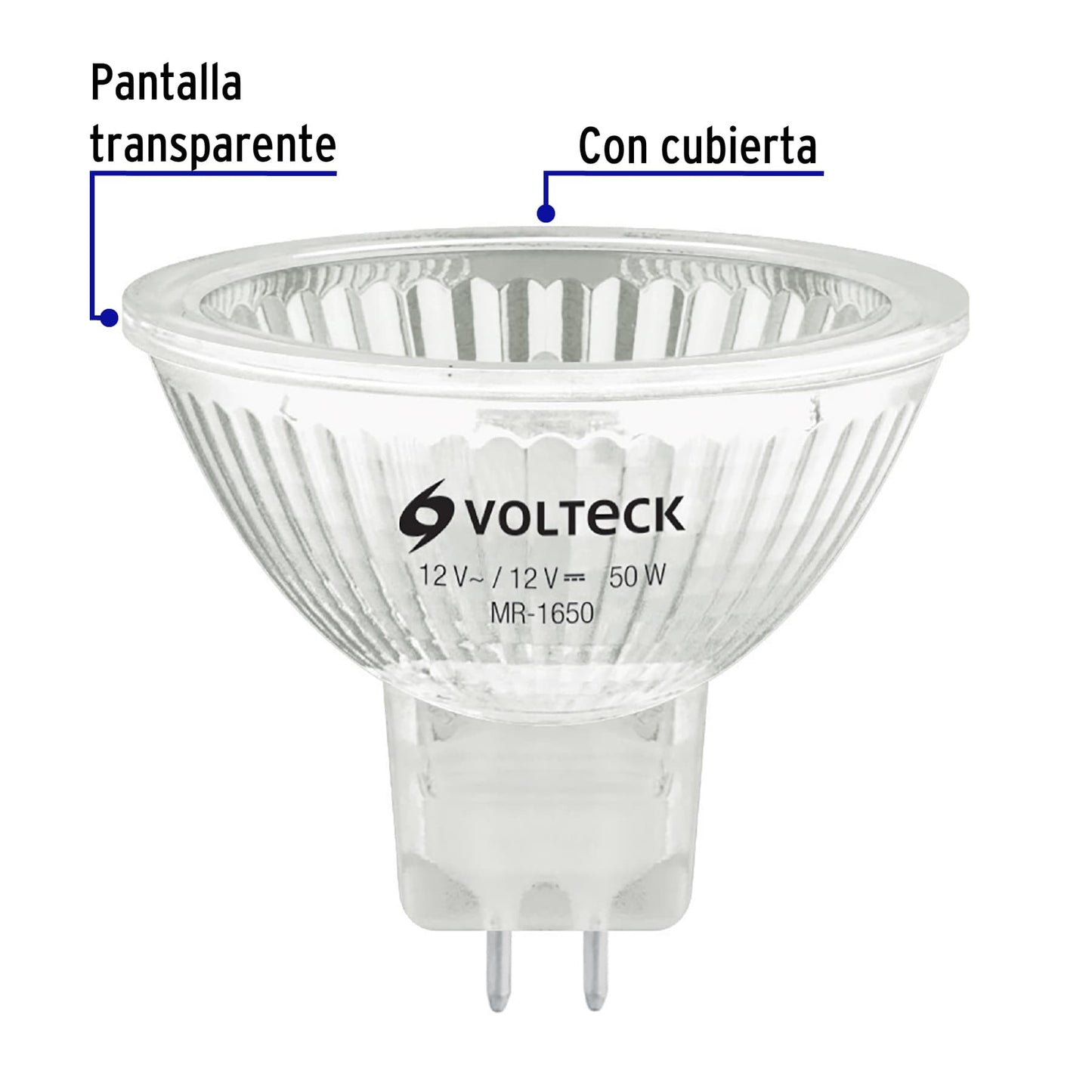 Lámpara de halógeno 50 W tipo MR 16 base GU5.3, Volteck MR-1650 47253 MM00