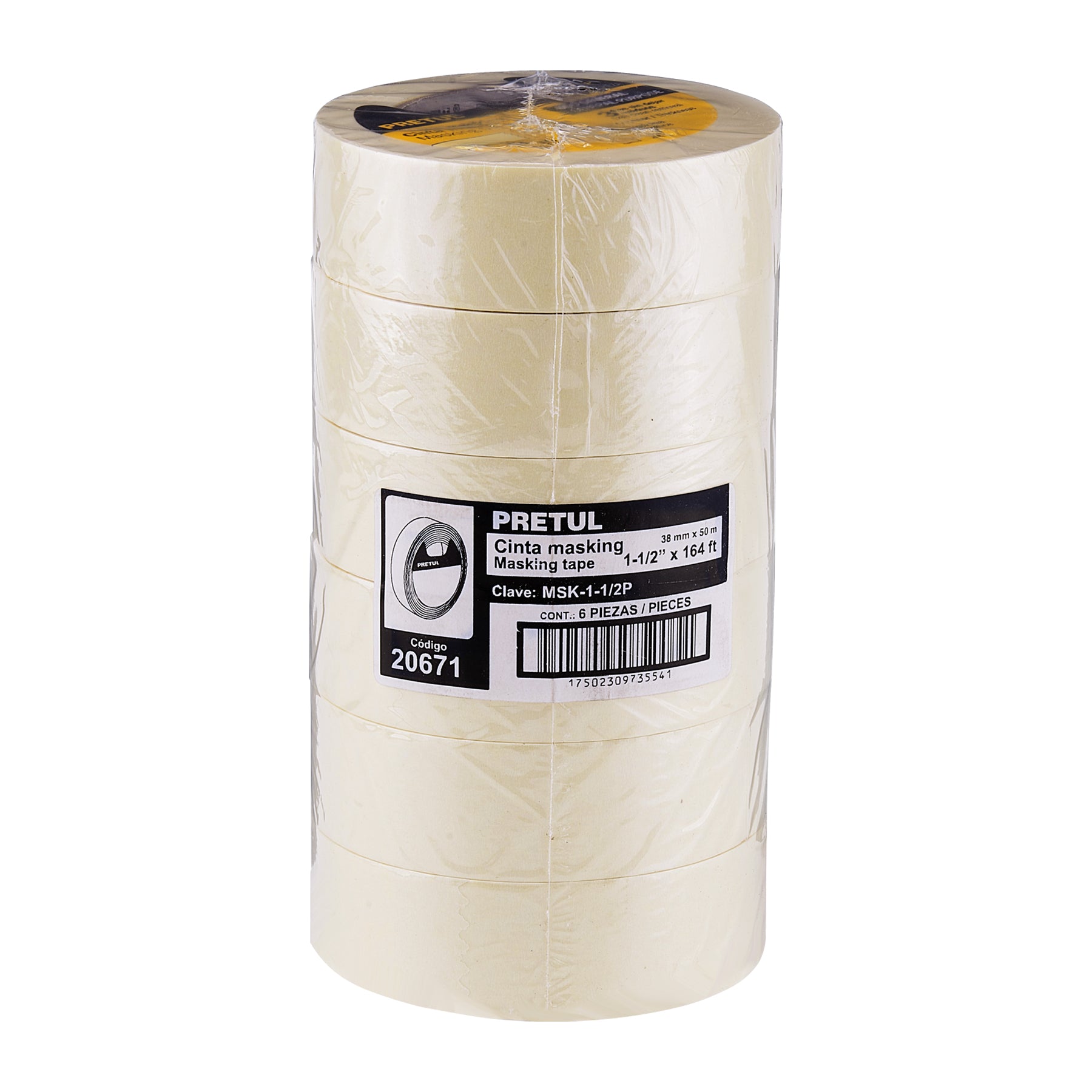 Cinta masking tape de 1-1/2' x 50 m, Pretul MSK-1-1/2P 20671 MM00