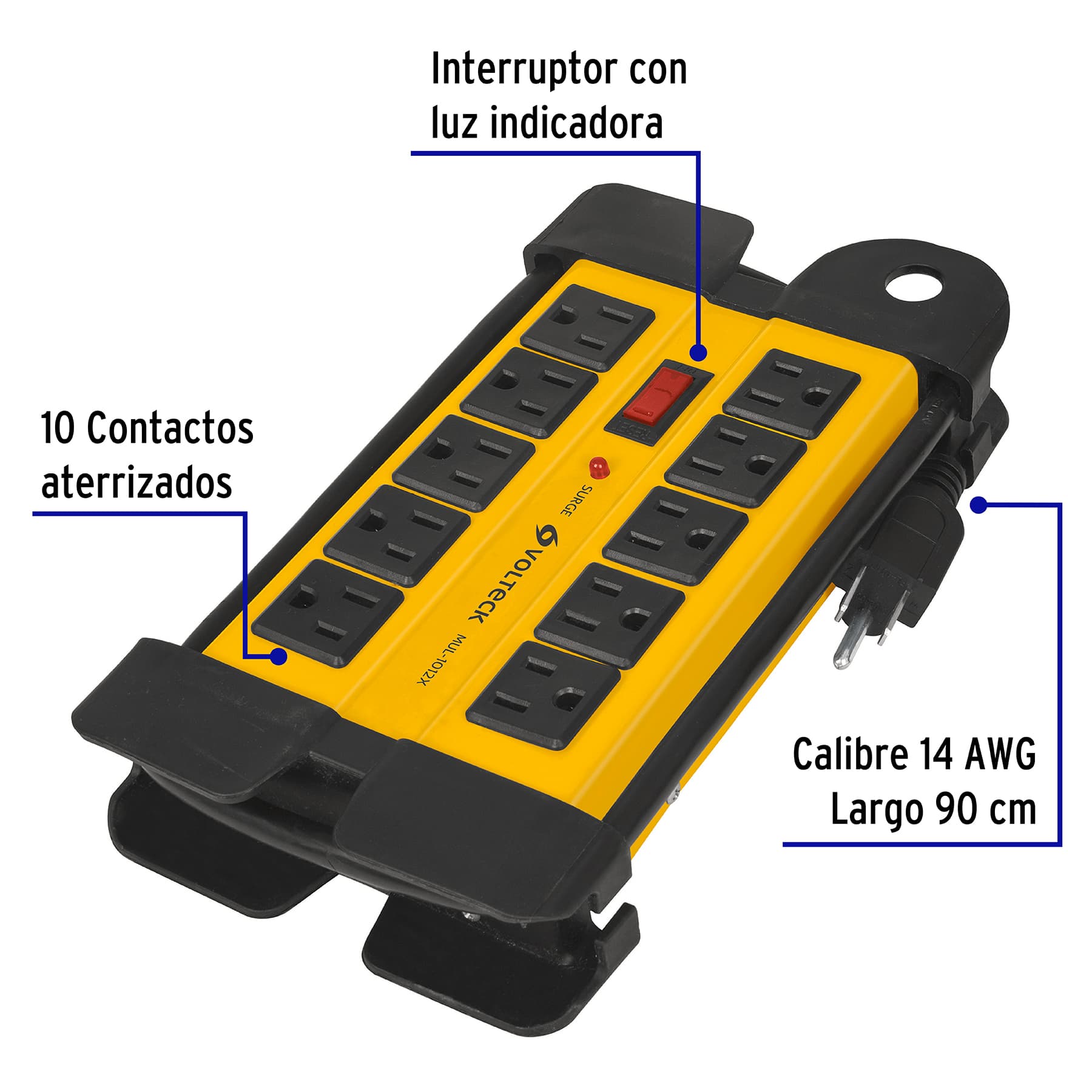 Multicontacto 14 AWG industrial supresor picos 10 entradas MUL-1012X 48190 MM0