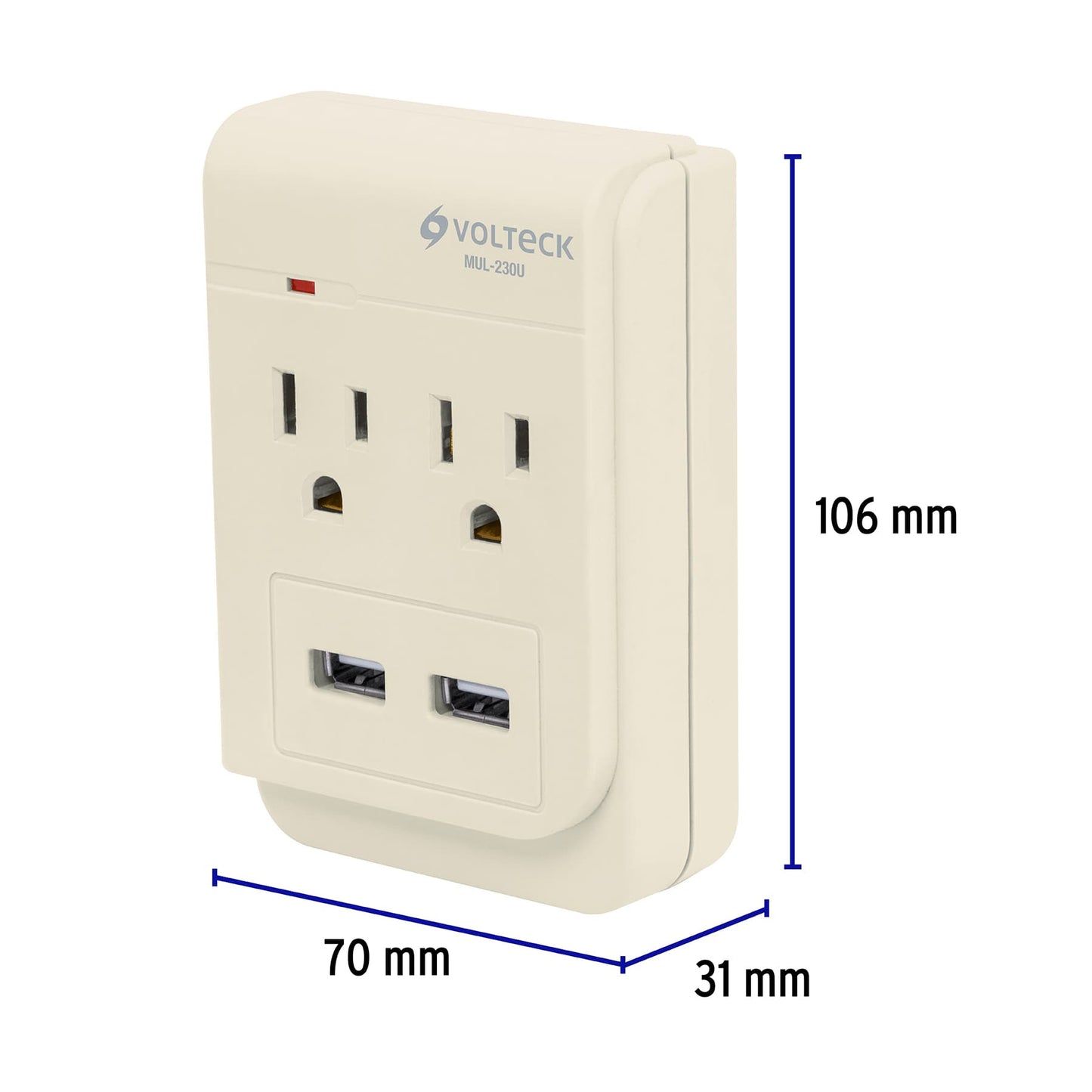 Multicontacto, 2 entradas,con 2 entradas USB, aterrizado MUL-230U 46088 MM00