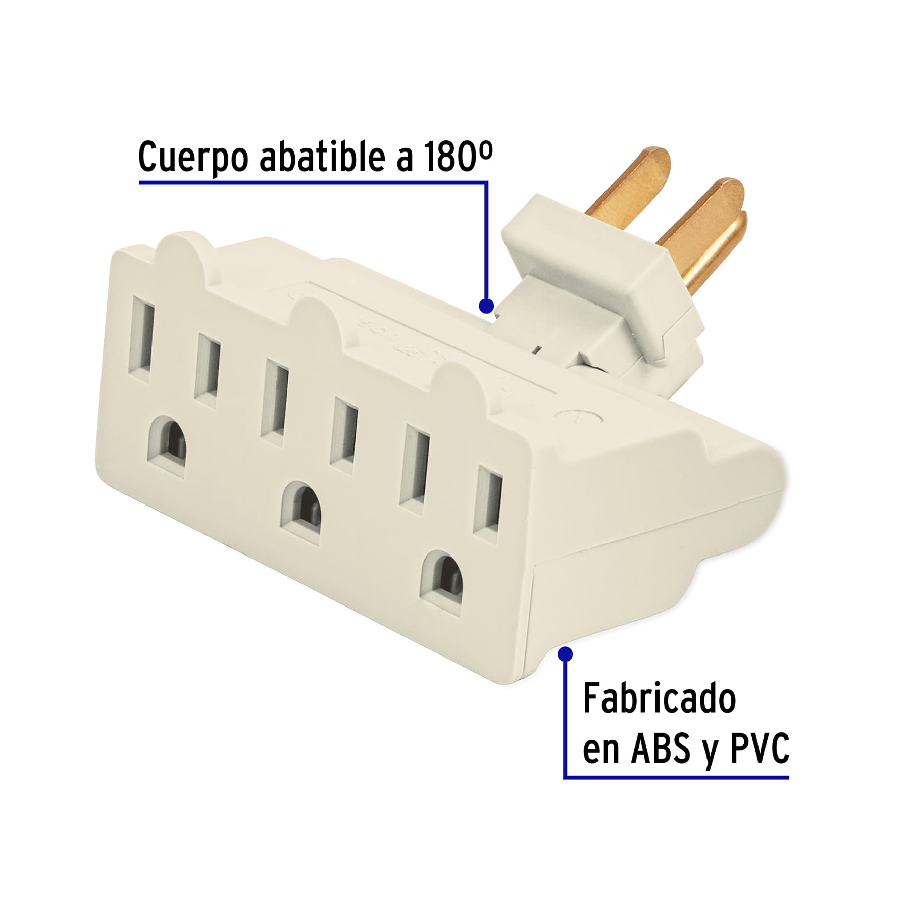 Multicontacto triple aterrizado, tipo bisagra, Volteck MUL-370 46801 MM00