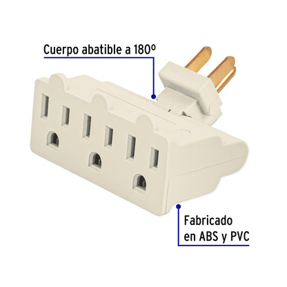 Multicontacto triple aterrizado, tipo bisagra, Volteck MUL-370 46801 MM00