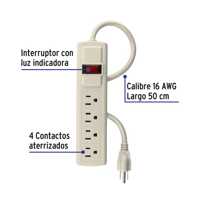 Multicontacto 16 AWG uso rudo con 4 entradas, Volteck MUL-4 47181 MM0