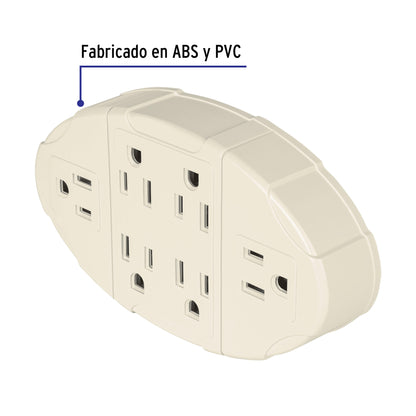 Multicontacto aterrizado ovalado, 6 entradas, Volteck MUL-610 46806 MM00