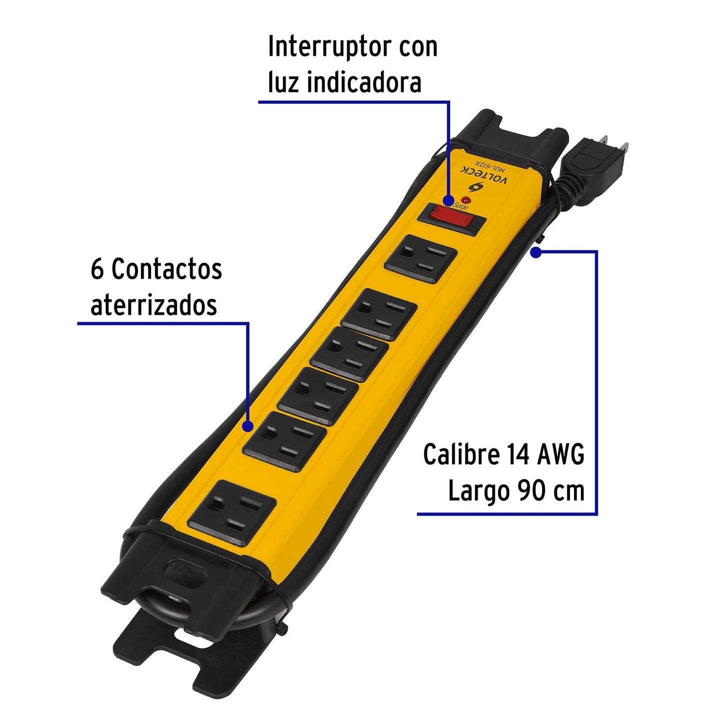 Multicontacto 14 AWG industrial supresor de picos 6 entradas MUL-612X 48186 MM0