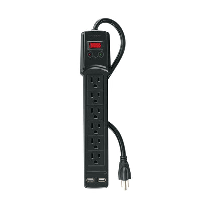 Multicontacto 16 AWG 6 entradas 2 ptos. USB sup. 150J, negro MUL-615UN 46328 MM00