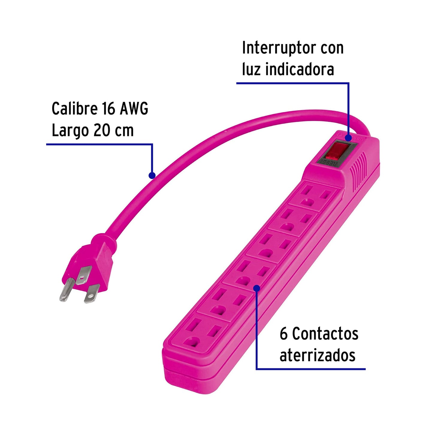 Multicontacto 16 AWG doméstico 6 entradas, colores a granel MUL-6EG 46021 MM0