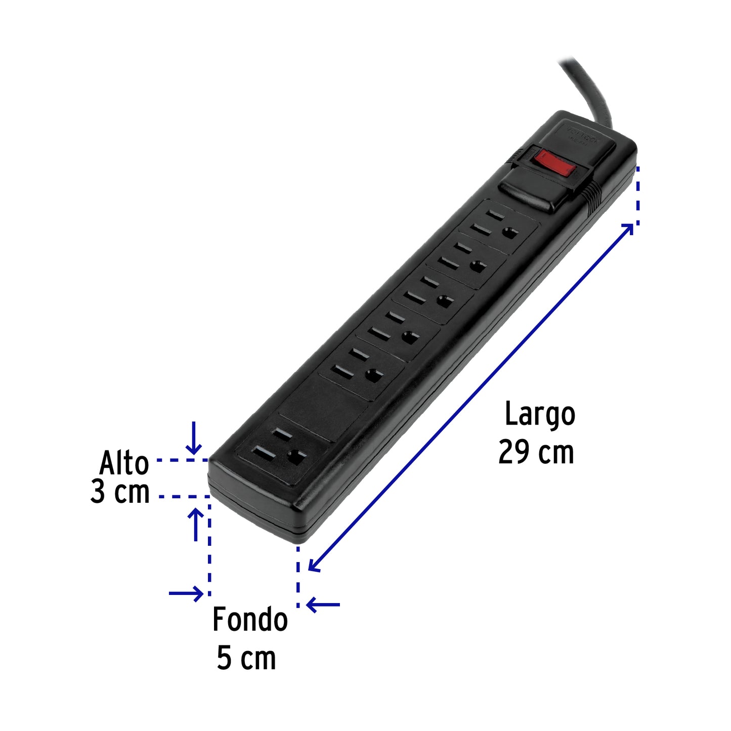 Multicontacto 16 AWG doméstico con 6 entradas, negro Volteck MUL-6N 49859 MM0