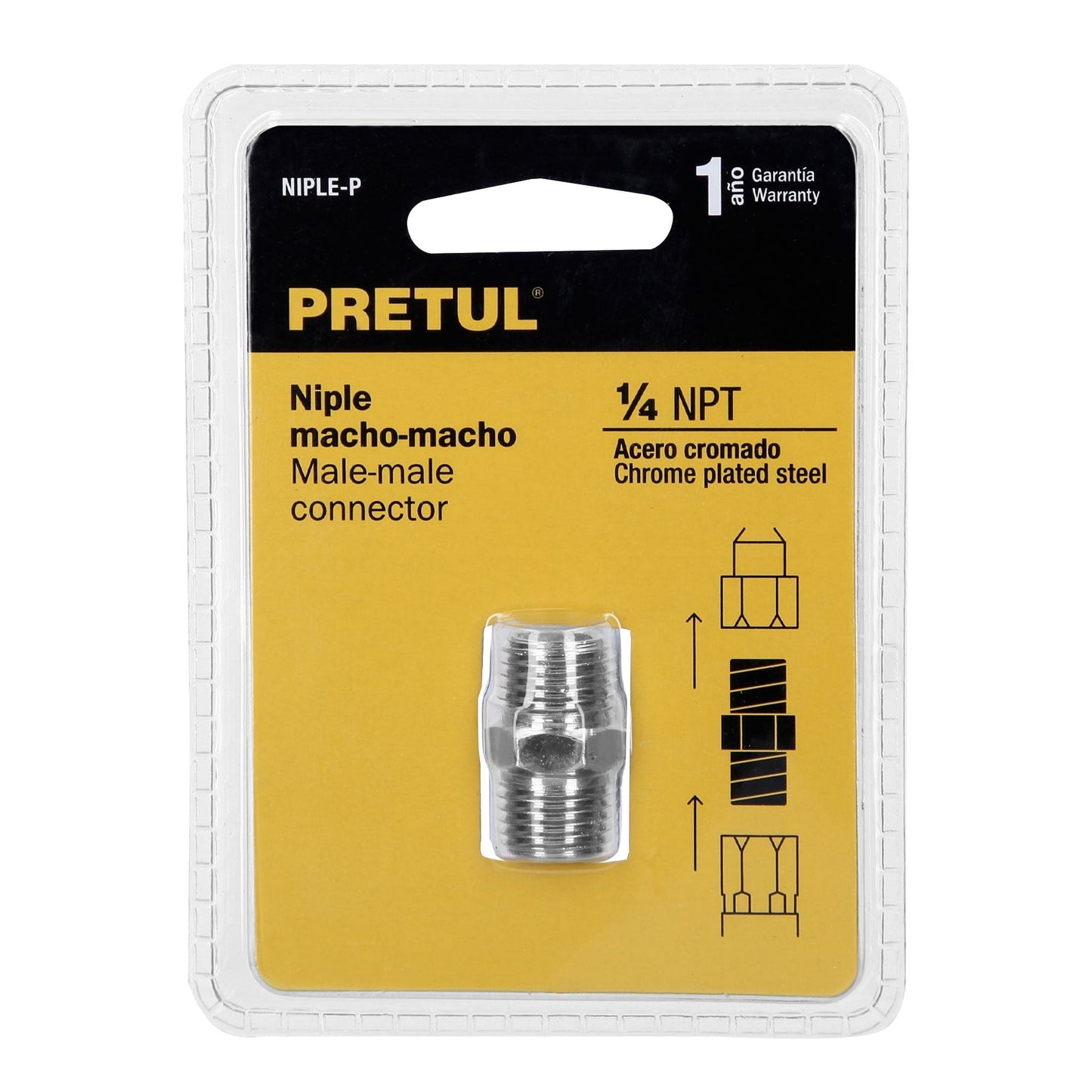 Niple acero, cuerda 1/4 NPT, Pretul NIPLE-P 27025 MM00