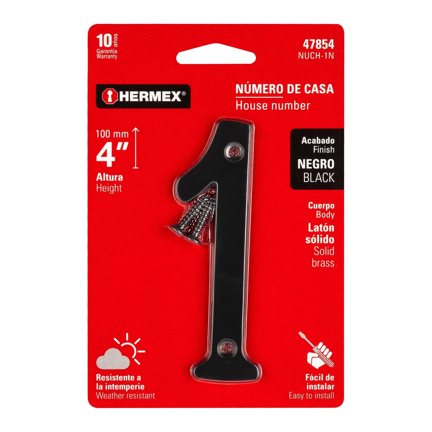 Número 1 de latón sólido 4', negro,  Hermex NUCH-1N 47854 MM0