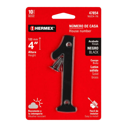 Número 1 de latón sólido 4', negro,  Hermex NUCH-1N 47854 MM0