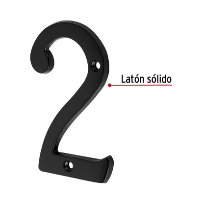 Número 2 de latón sólido 4', negro,  Hermex NUCH-2N 47855 MM0