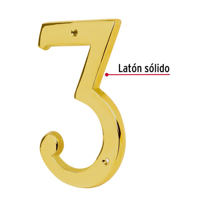 Número 3 de latón sólido 4', Hermex NUCH-3 43681 MM0