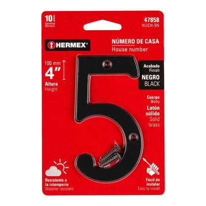 Número 5 de latón sólido 4', negro,  Hermex NUCH-5N 47858 MM0