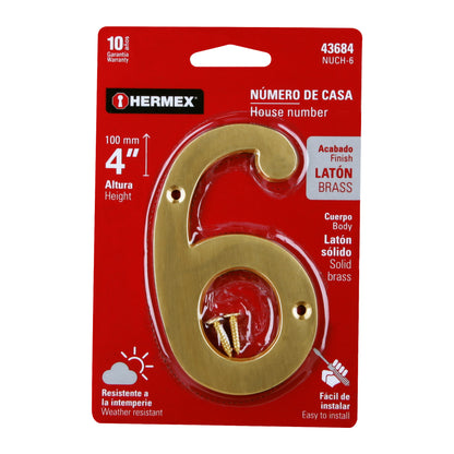 Número 6 de latón sólido 4', Hermex NUCH-6 43684 MM0