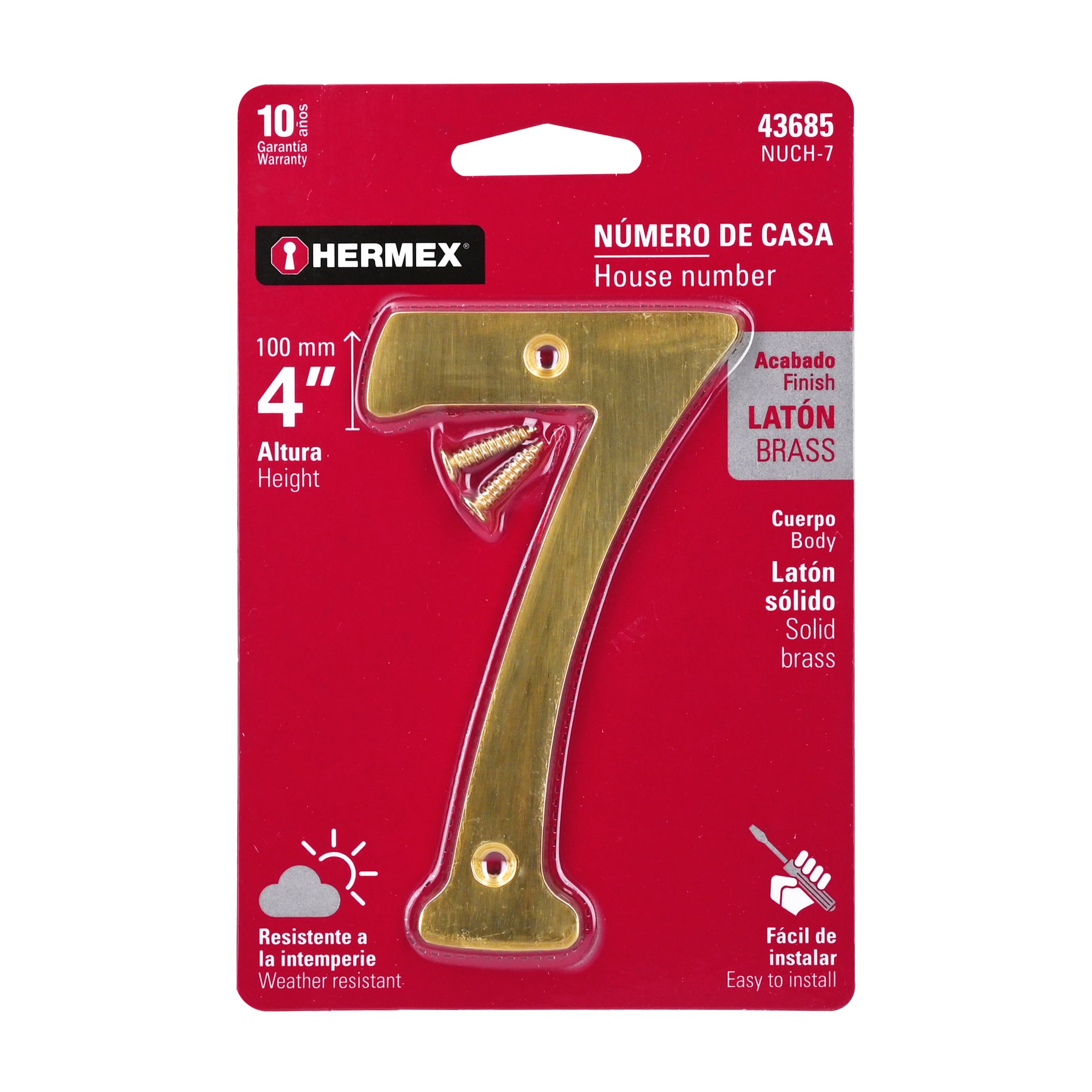 Número 7 de latón sólido 4', Hermex NUCH-7 43685 MM0