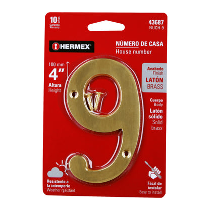 Número 9 de latón sólido 4', Hermex NUCH-9 43687 MM0