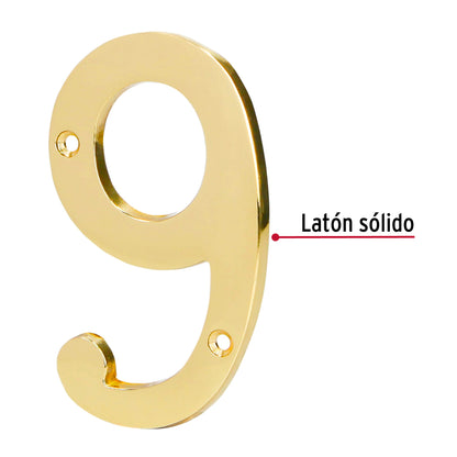 Número 9 de latón sólido 4', Hermex NUCH-9 43687 MM0