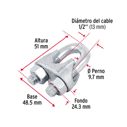 Blíster c/1 nudo (perro) de hierro p/cable de 1/2', Fiero NUDO-1/2 44087 MM00