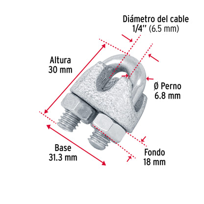 Blíster c/2 nudos (perros) de hierro p/cable de 1/4', Fiero NUDO-1/4 44084 MM00