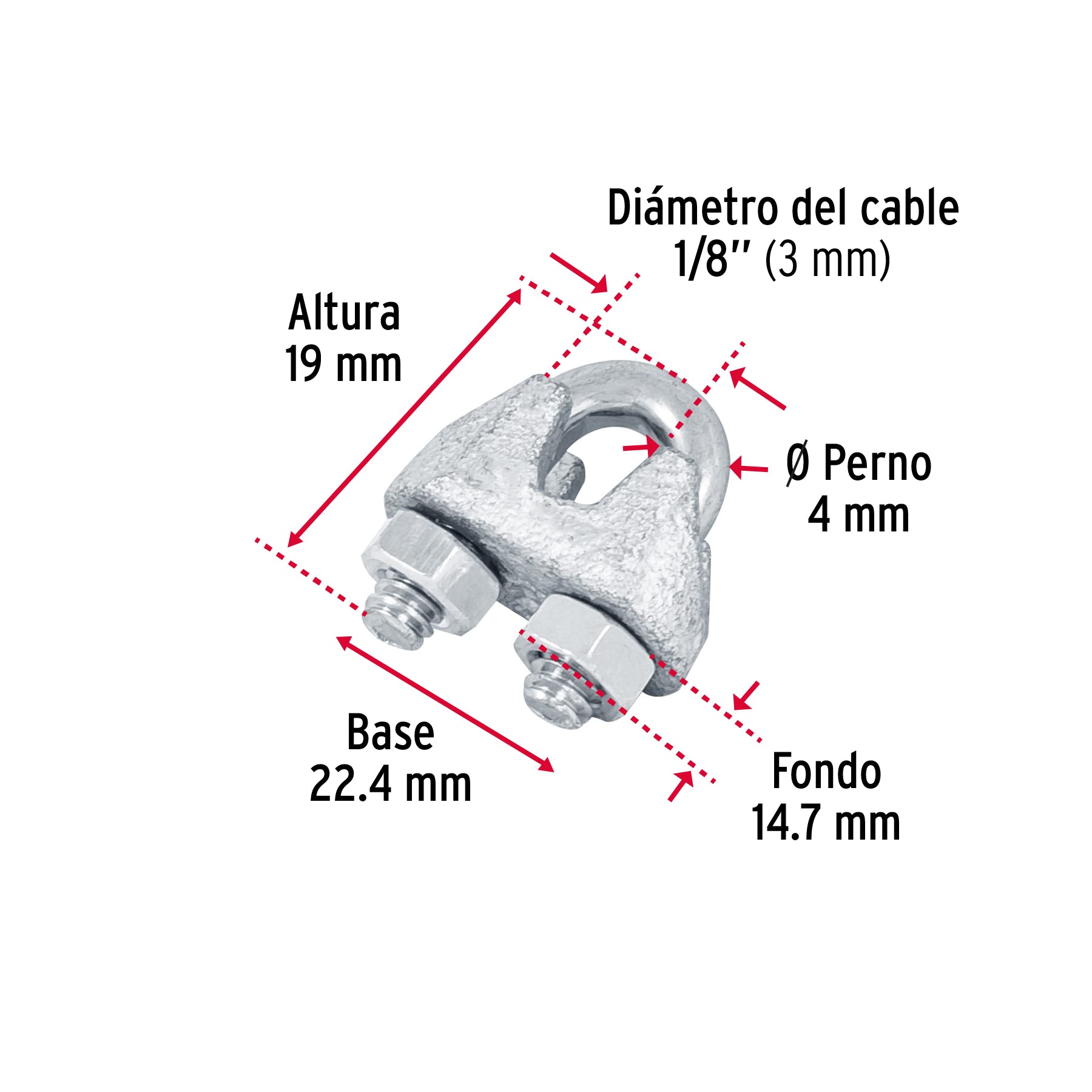 Blíster c/2 nudos (perros) de hierro p/cable de 1/8', Fiero NUDO-1/8 44082 MM00