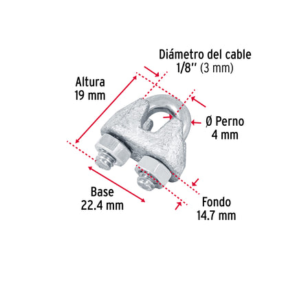 Blíster c/2 nudos (perros) de hierro p/cable de 1/8', Fiero NUDO-1/8 44082 MM00